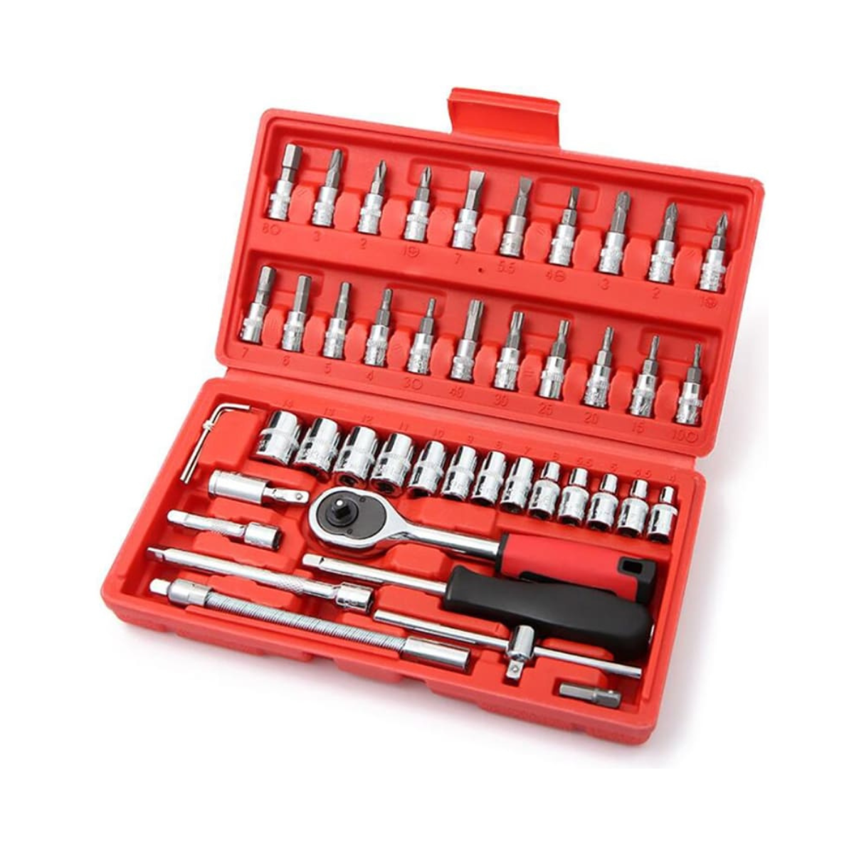 Kit de Llaves y Herramientas con Carraca Reversible, Dados 46 Piezas + Maletín