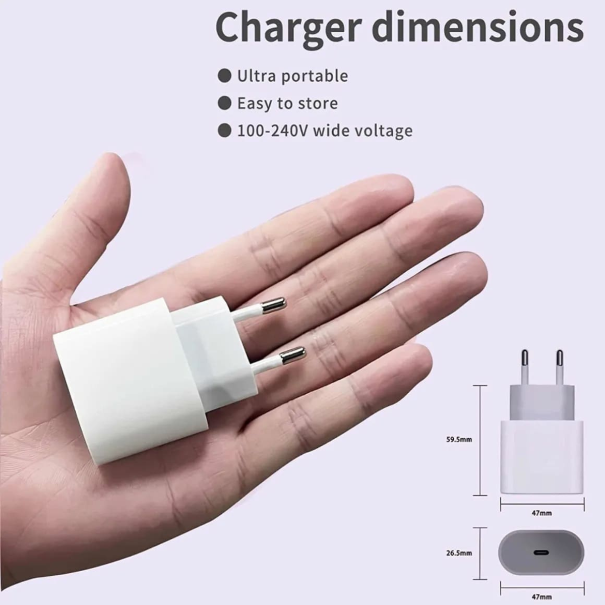 Cable cargador + fuente compatible con iPhone USB-C PD 20W