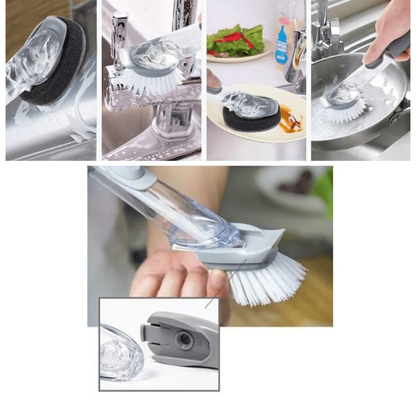 Cepillo de Limpieza 2 en 1 con Dispensador de Detergente y Esponja de Cocina Max Cleaner