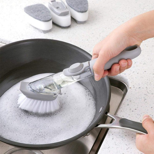 Cepillo de Limpieza 2 en 1 con Dispensador de Detergente y Esponja de Cocina Max Cleaner