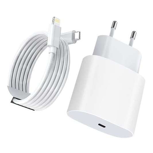 Cable cargador + fuente compatible con iPhone USB-C PD 20W